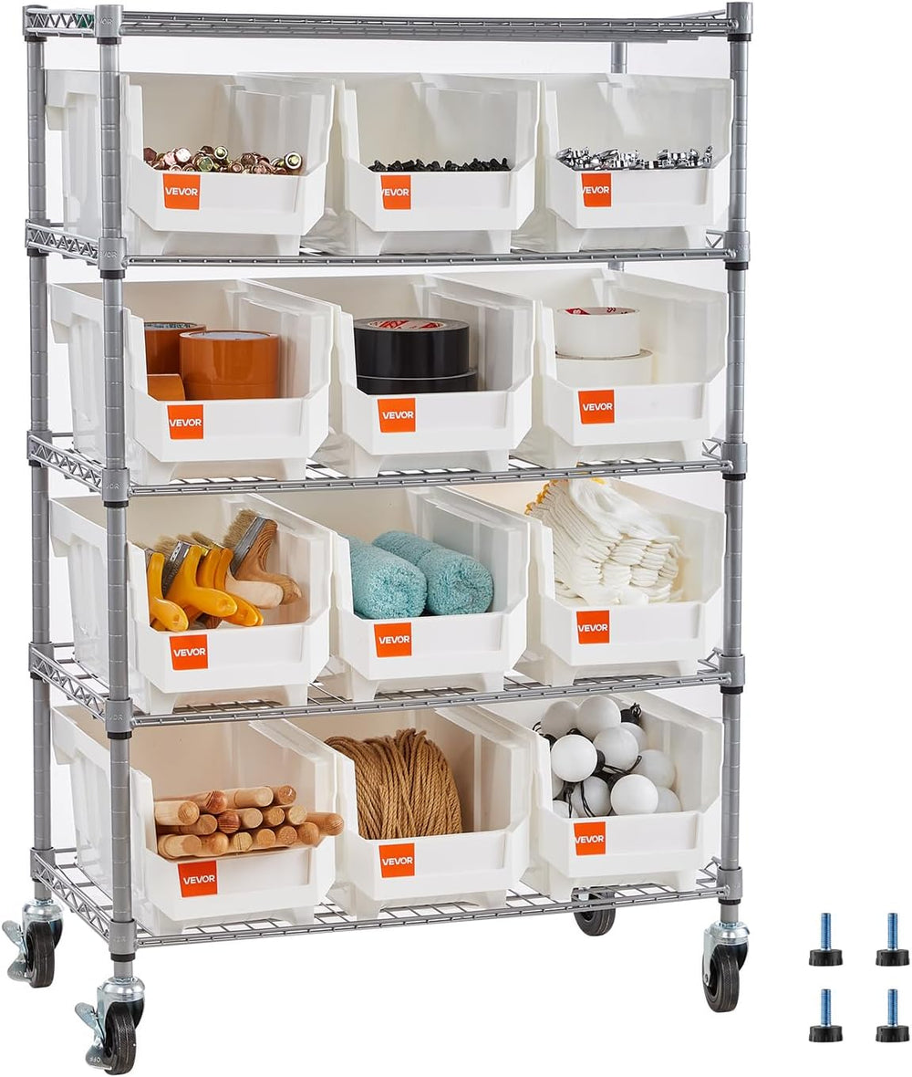 VEVOR 5-Tier Rolling Bin Storage Rack, 12 Organizer Bins, Bin Rack Storage St...