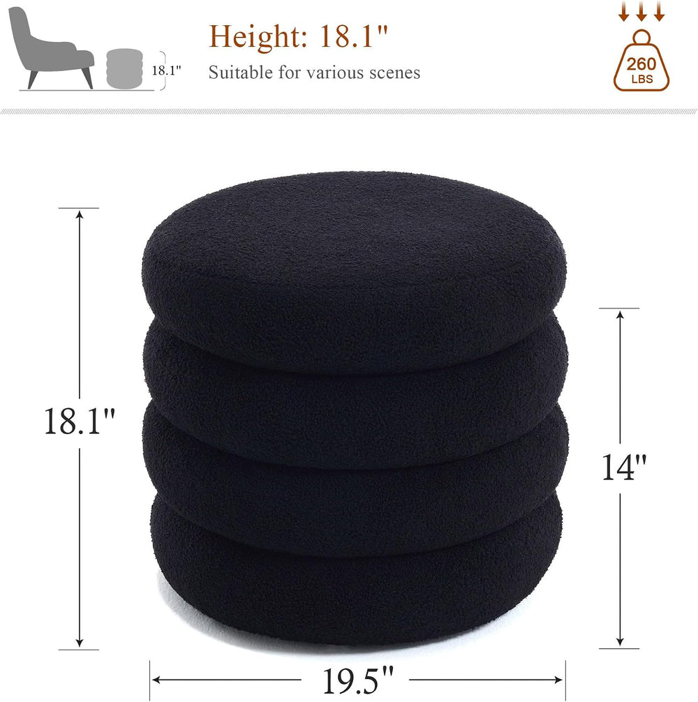 19.5 Inch Round Storage Ottoman, Modern Sherpa Ottoman Coffee Table with Remo...