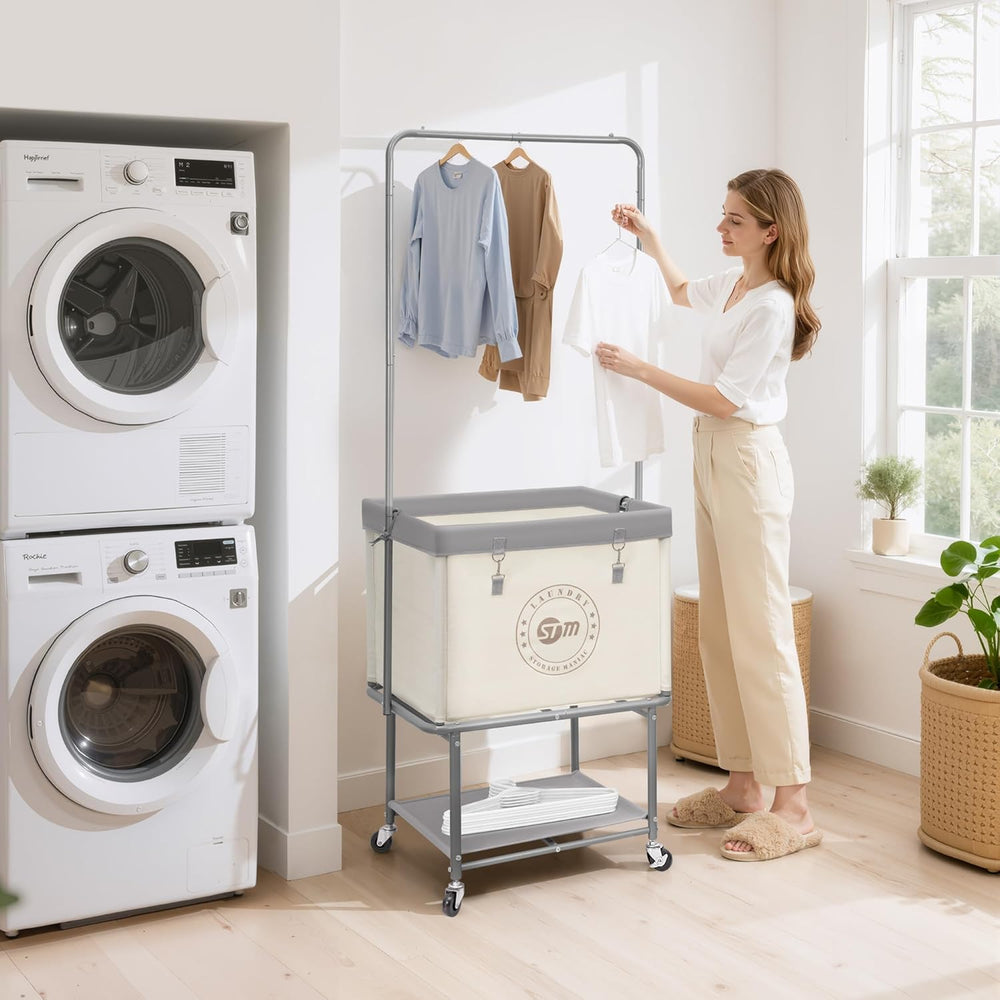 STORAGE MANIAC Rolling Laundry Cart with Hanging Bar & Storage Shelf, 110...