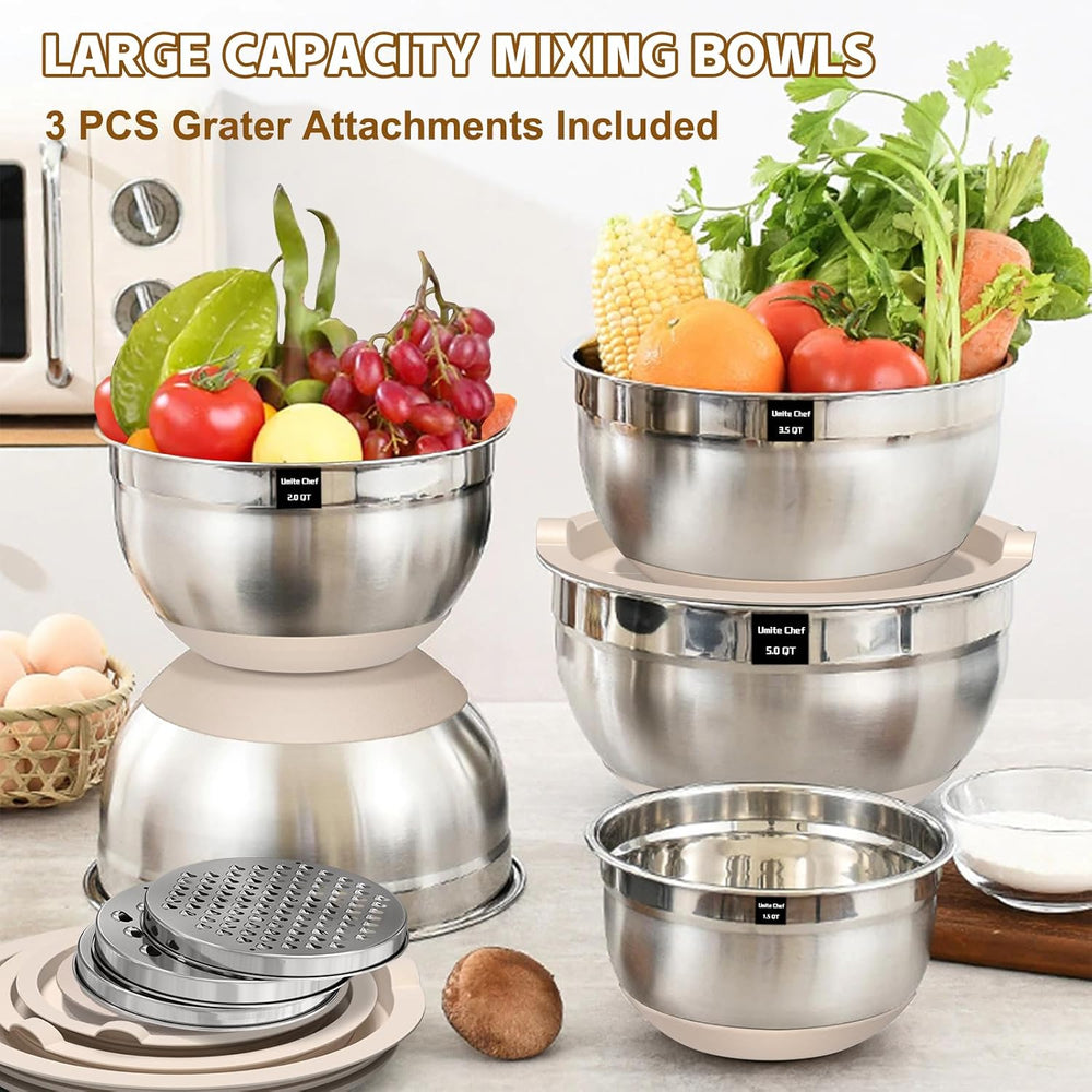 Umite Chef Mixing Bowls with Airtight Lids Set, 8PCS Stainless Steel Nesting ...