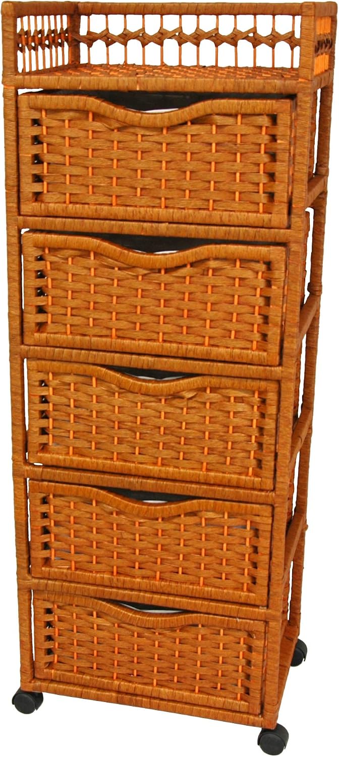 Red Lantern 46" Natural Fiber Chest of Drawers on Wheels - Honey
