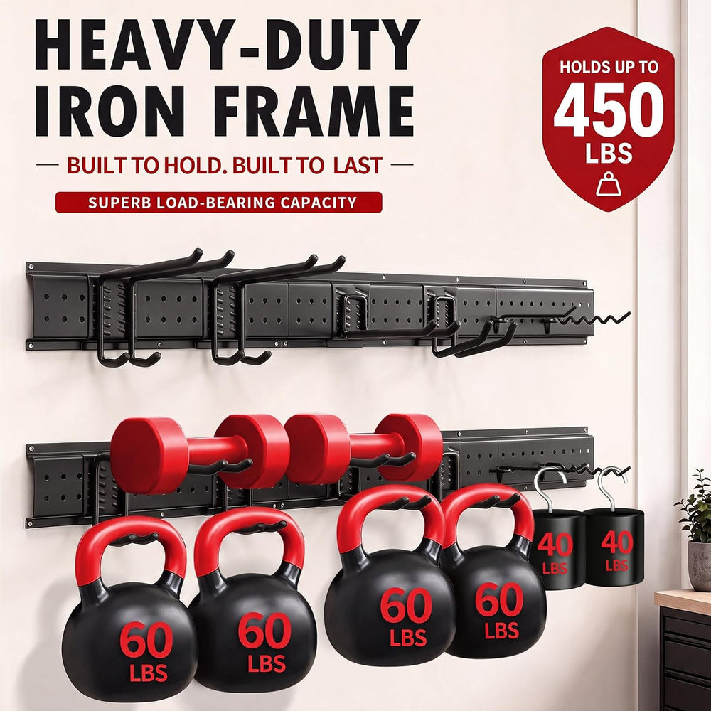 Garage Wall Organizer - 49.5’’ Garden Tool Organizer Wall Mount, 450 LBS Heav...
