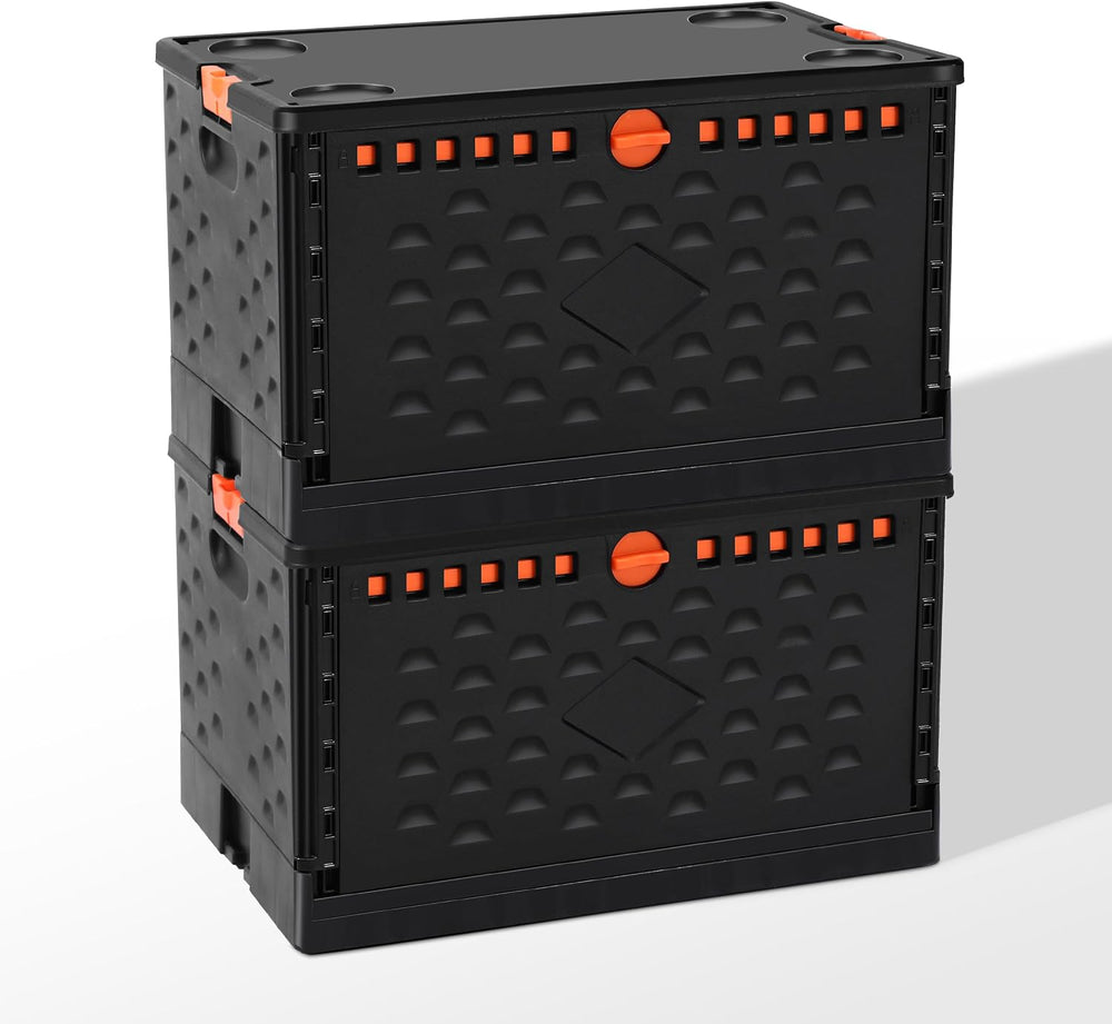 Collapsible Storage Bin with Lid Heavy Duty 16 Gallon Stackable Milk Crate