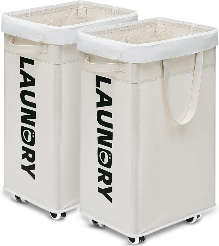Goodpick 2-Pack Laundry Hamper with Wheels & Wash Bag for College Dorm, 75L