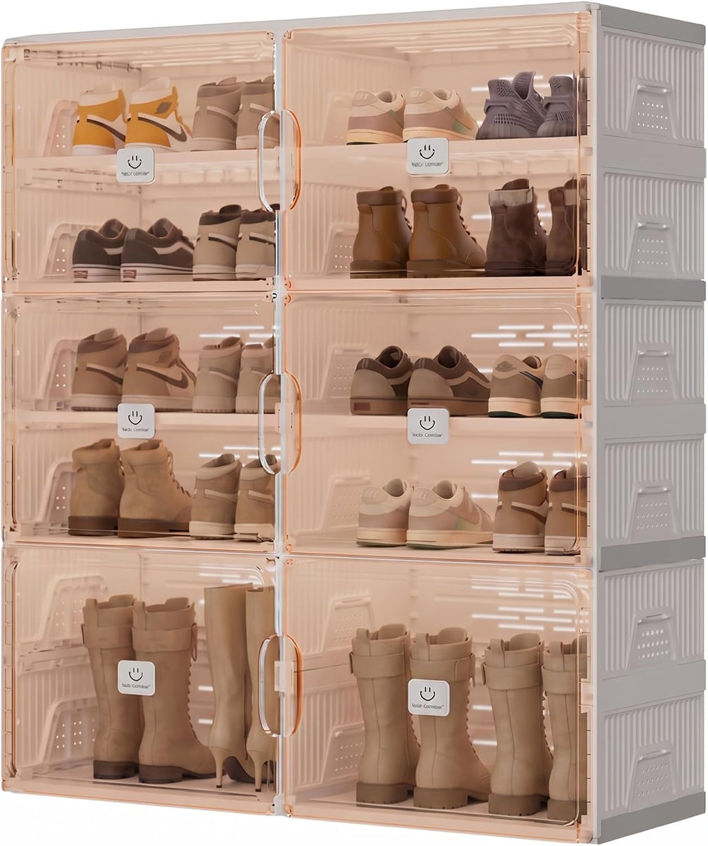Foldable Shoe Organizer Storage Cabinet with Clear Magnetic Doors, Stackable ...