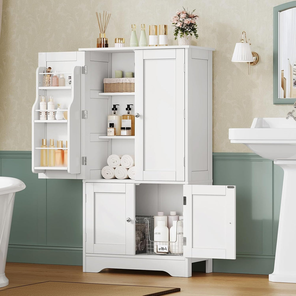 43"H Pantry Cabinet with 4 Doors, Kitchen Cabinet with 6 Door Shelves