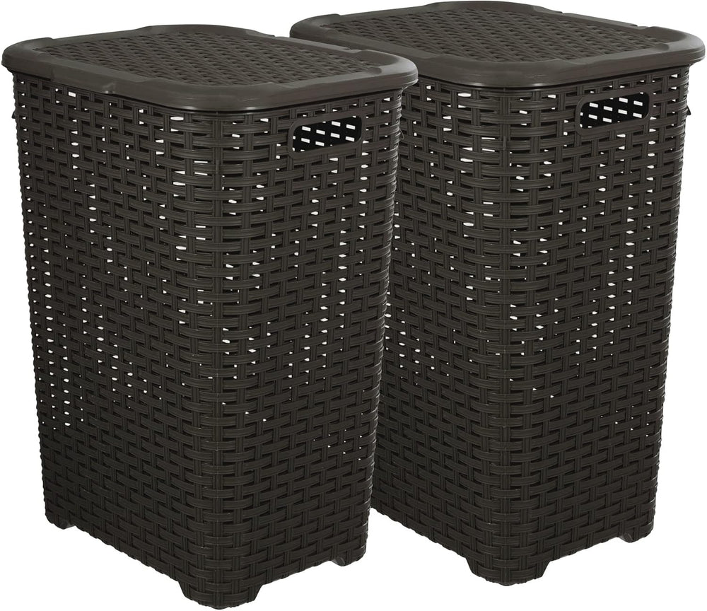 Superio Laundry Hamper with Lid 60 Liter Brown (2 Pack) Plastic Wicker Large ...