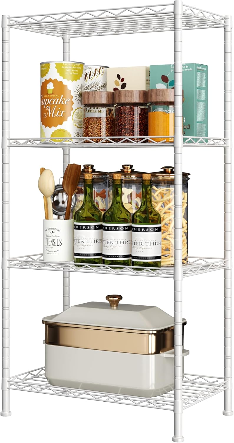 HOMEFORT 4-Shelving Unit, Adjustable Wire Shelving, Metal Wire Shelf Rack Org...