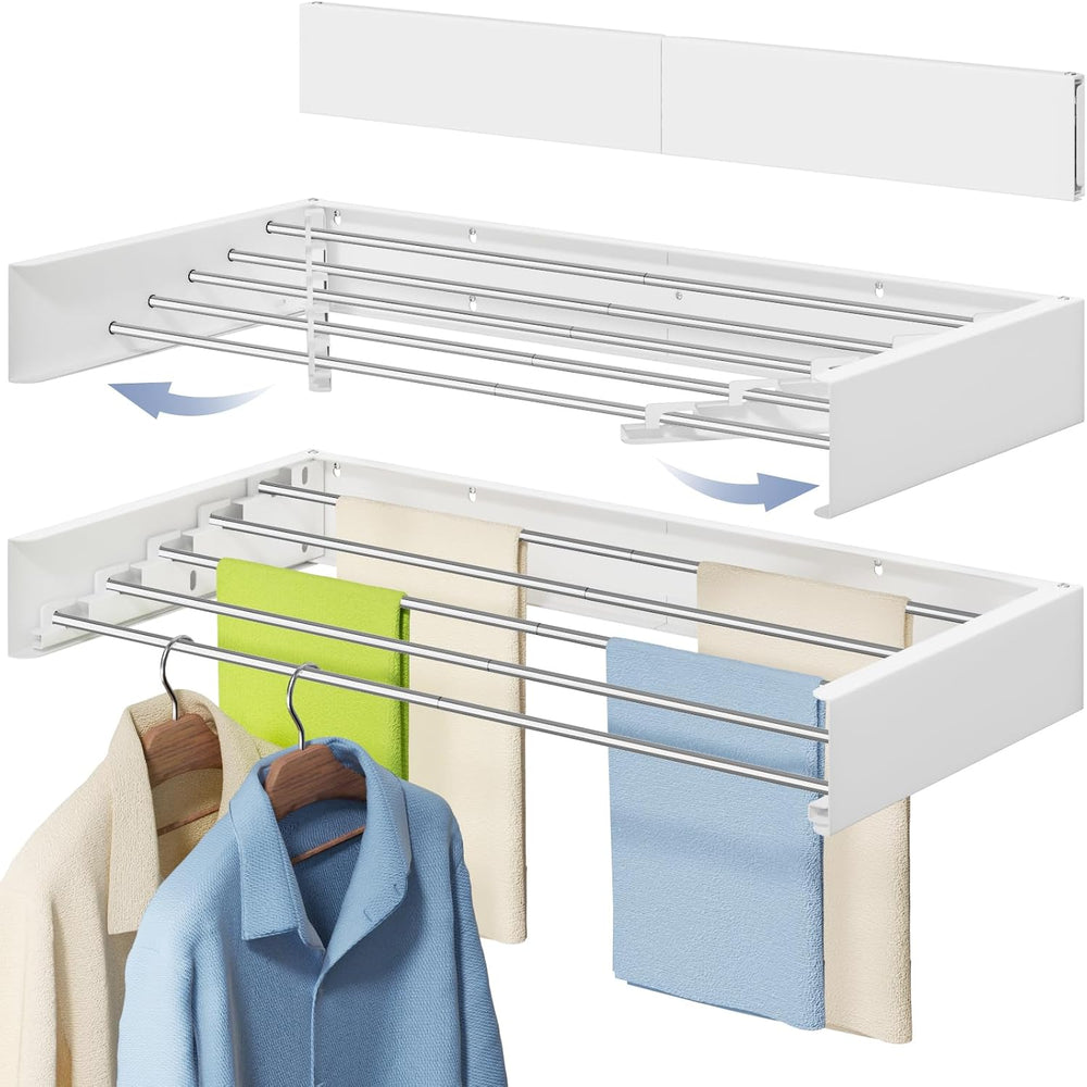 Vikaqi Wall Mounted Foldable Clothes Drying Rack, 32-Inch Wide, 5 Stainless S...