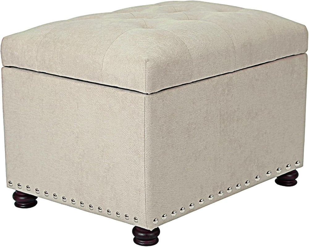 Beige Ottoman with Storage,24" Fabric Ottoman for Living Room
