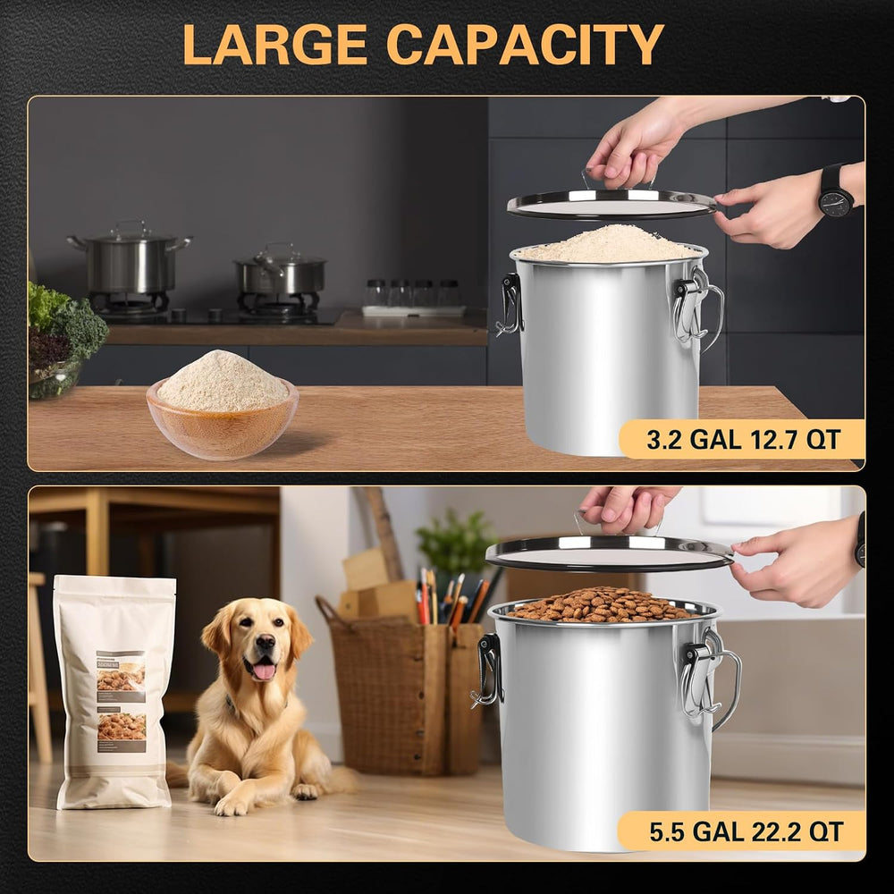 21L/5.6GAL and 12L/3.2GAL Stainless Steel Airtight Canister, Food Storage Can...