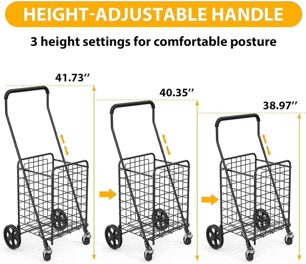 Kiffler Grocery Shopping Cart with 360° Rolling Swivel Wheels, 100LBS Utility...