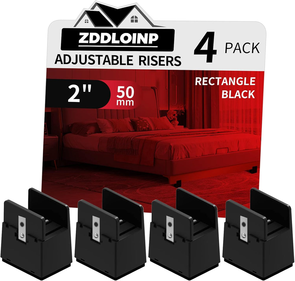 Bed Risers with Adjustable Screw Clamp, 2 Inch Furniture Riser,4 Pack Black