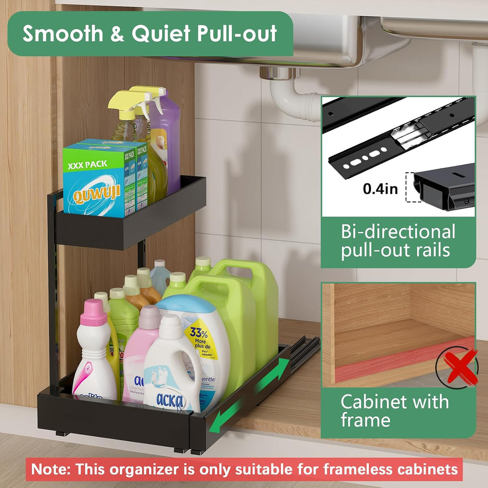 REALINN Under Sink Organizer, L-Shaped Pull Out Cabinet Rack for Kitchen