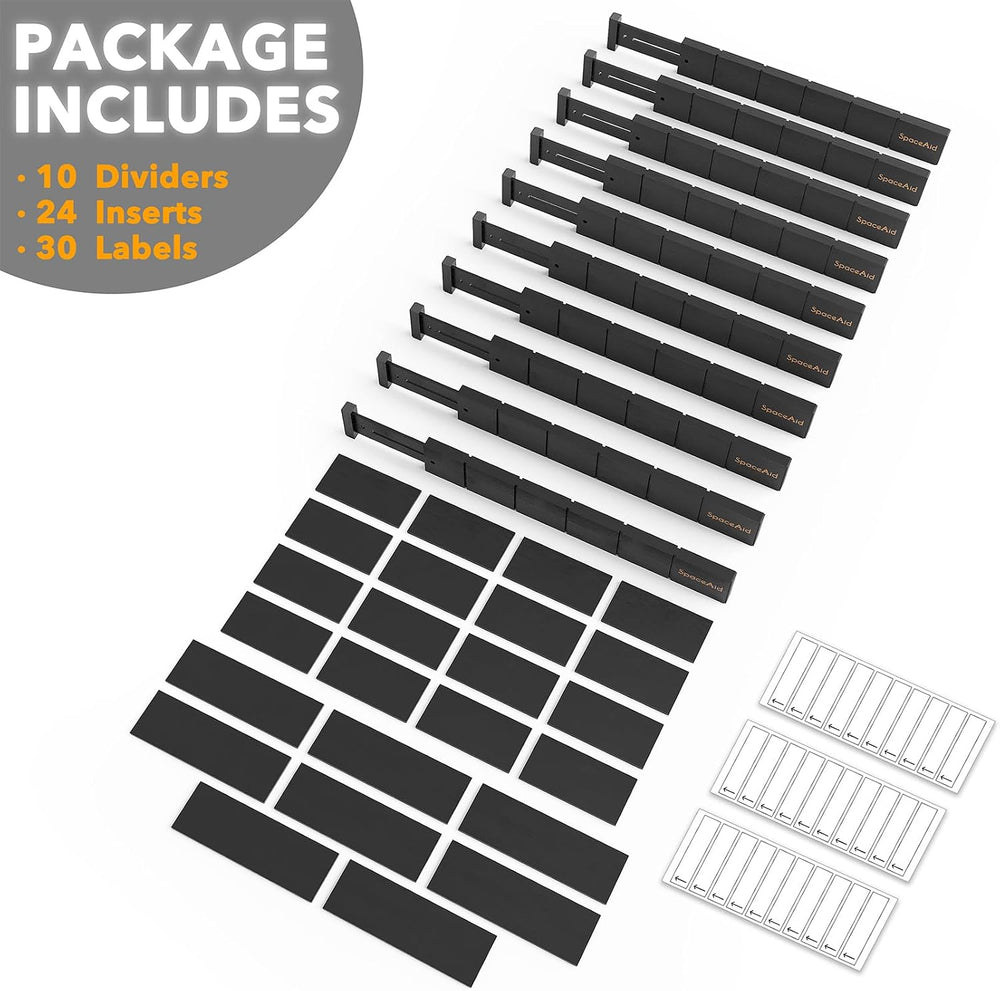 SpaceAid Bamboo Drawer Dividers with Inserts and Labels, Kitchen Adjustable D...