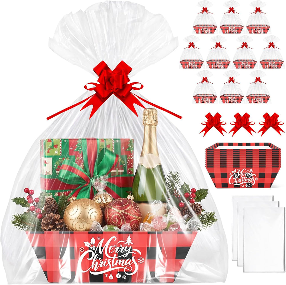 AFOROEOA 10PACK red Plaid Christmas Gift Baskets Empty, Baskets For Gifts Emp...