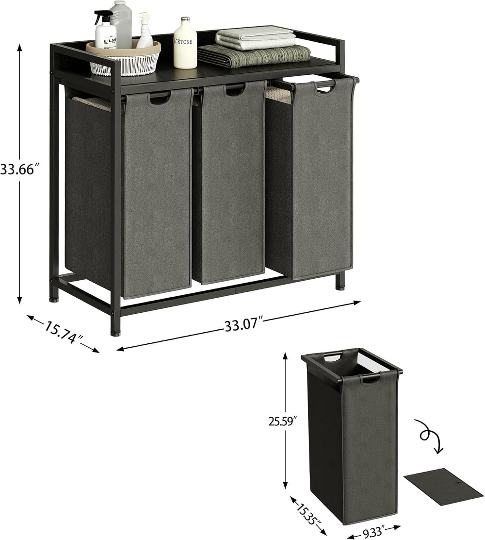 Herture Laundry Hamper with Shelf, Laundry Basket 3 Section, Laundry Sorter w...