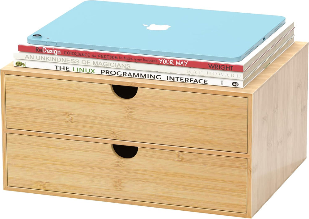 Bamboo Desk Drawer Organizer, Large Desktop Organizer with Drawers Tabletop S...