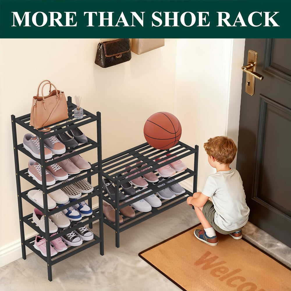 Smiry Bamboo Shoe Rack, 5 Horizontal Slats, 4 Tier - 26.8" Wide, Black