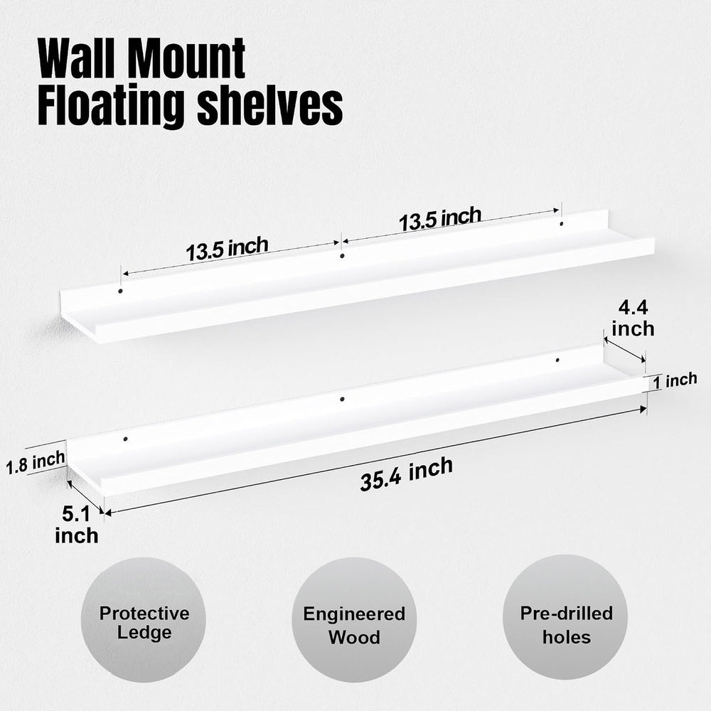 Boswillon Floating Shelves Set of 2, Long Wall Shelf with Lip, 36in, Oak