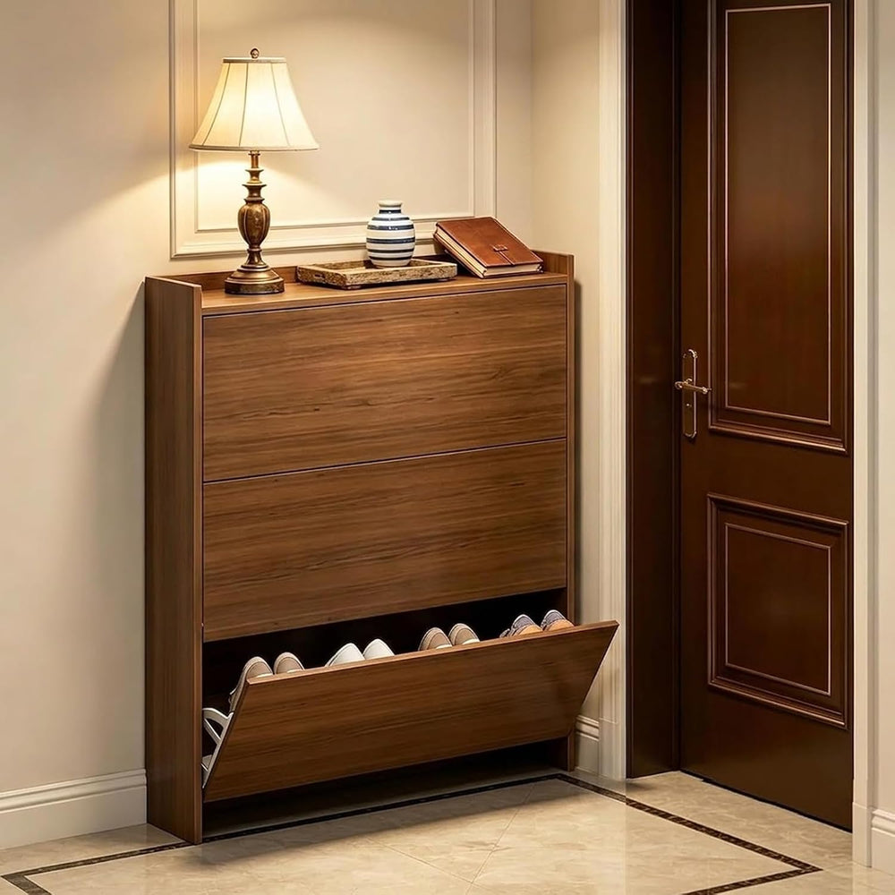 Entryway Shoe Cabinet, 6.7" Slim Wooden Shoe Organizer Cabinet