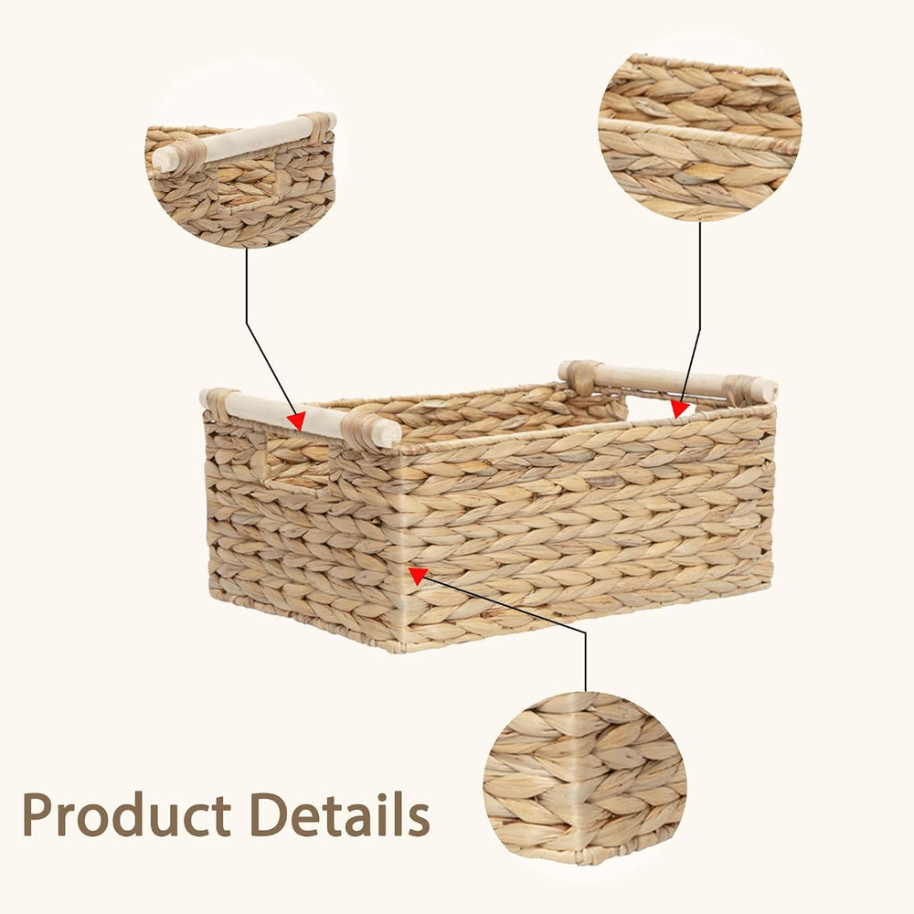 Rectangle Water Hyacinth Wicker Storage Basket Organizer(Large)