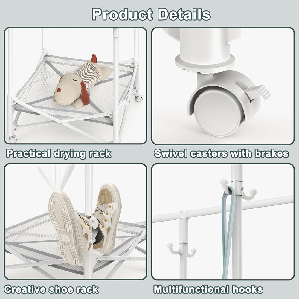 Portable Foldable Clothes Drying Rack - Adjustable Double Extendable Rods (33...