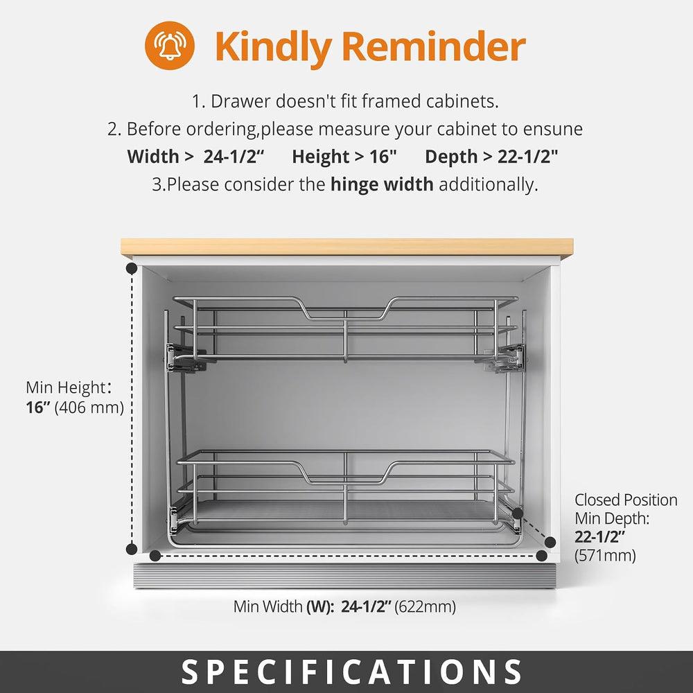 Pull Out Cabinet Organizer,24¼'' Slide Out Kitchen Organizers and Sto...