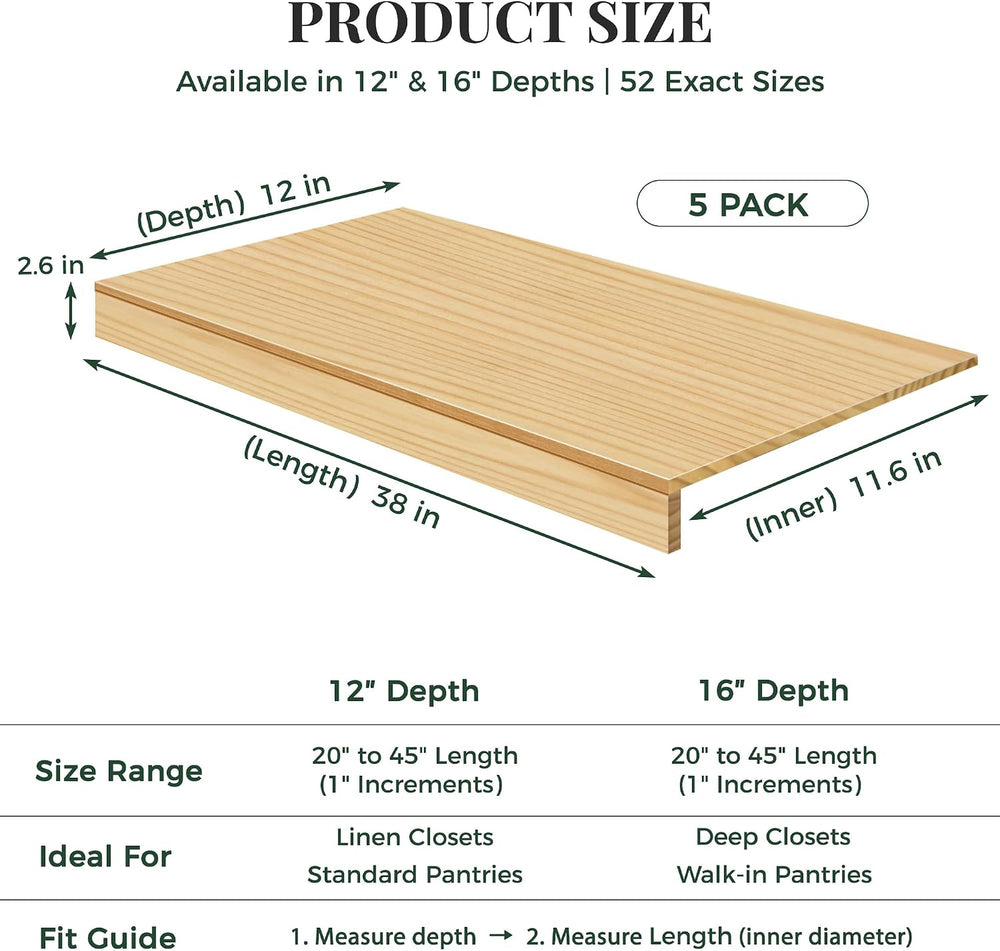 Solid Pine Wire Shelf Covers, 16" D x 21" L, Tool-Free Pantry Rack