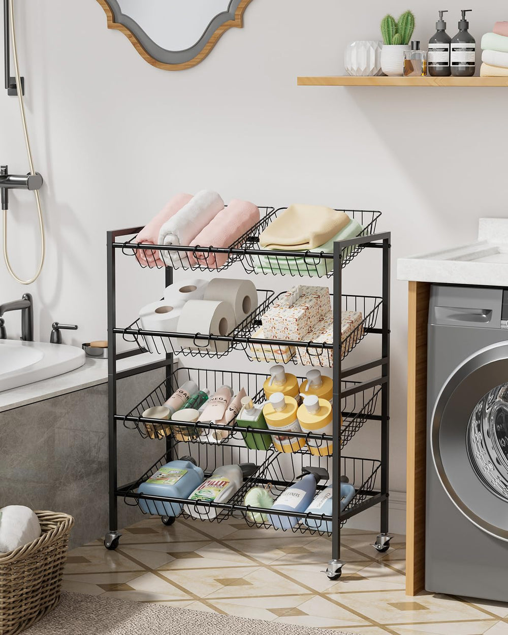 Evermagin 25.2" W Kitchen Storage Cart, 4-Tier Snack Cart with Wheels