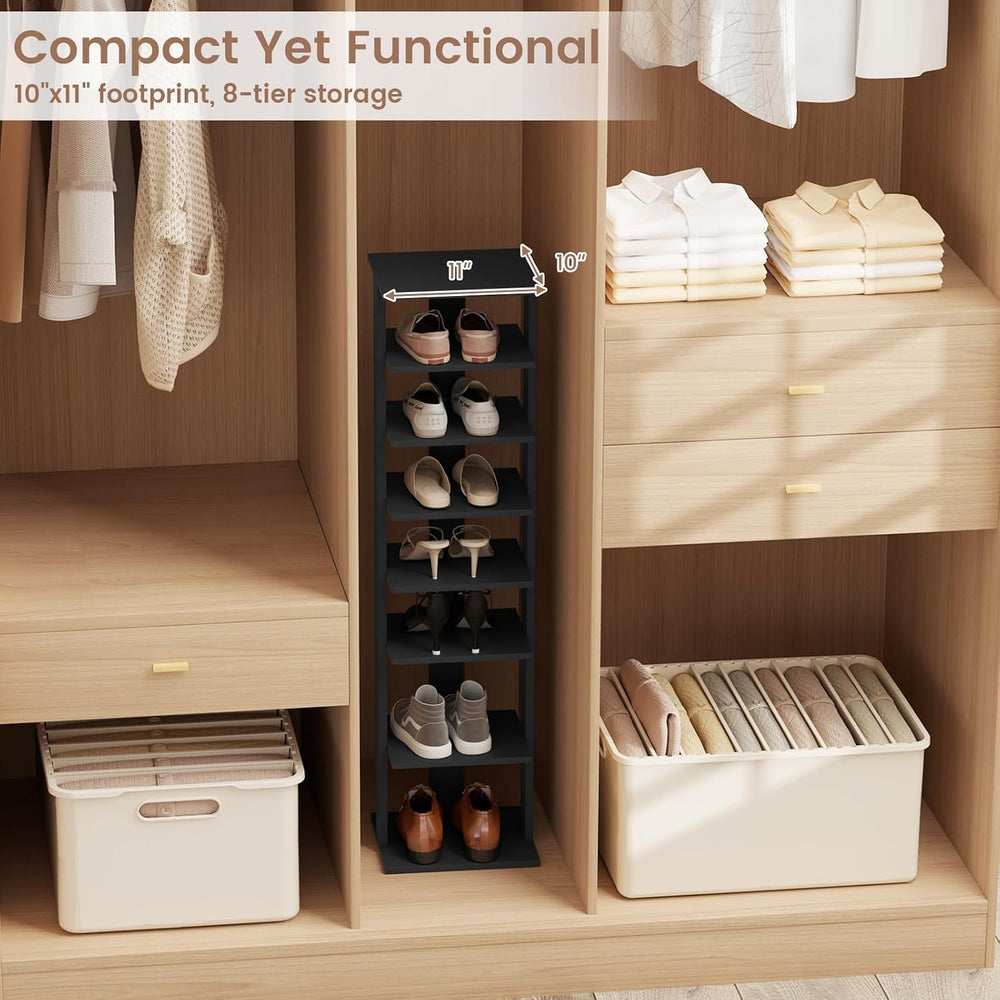 Tangkula 8-Tier Vertical Shoe Rack, Space-Saving Corner Shoe Organizer for 7 ...
