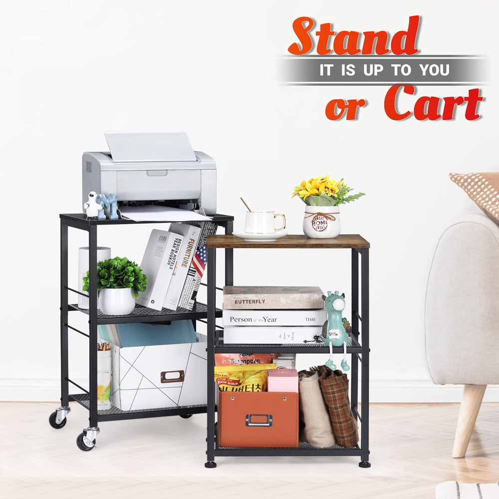 LIANTRAL 3 Tier Rolling Cart, Black Kitchen Carts on Wheels with Storage