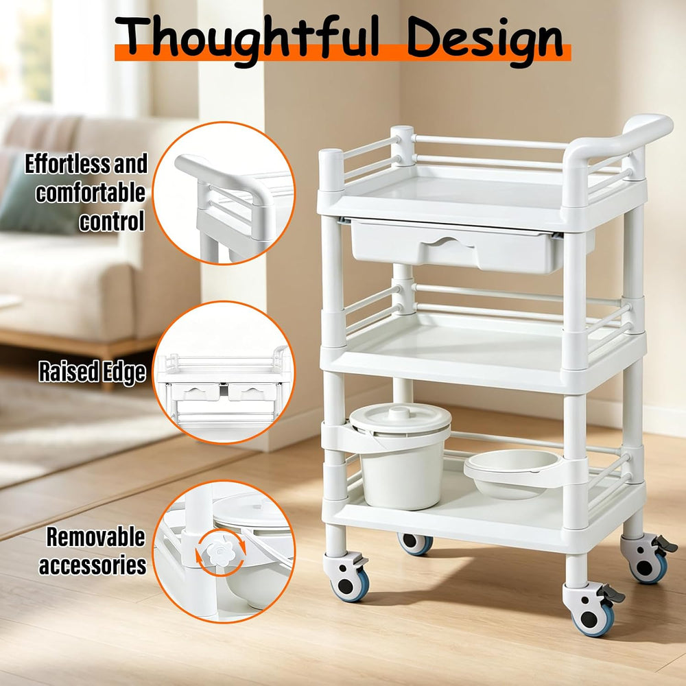 3-Tier Medical Mobile Trolley Cart, Rolling Esthetician Utility Cart