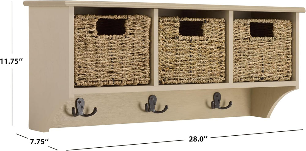 SAFAVIEH Home Collection - Finley Sand Wall Mounted 3-Basket Storage Rack wit...