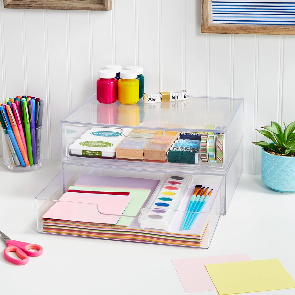 STORi STAX Plastic Stackable Organizer Drawers (Set of 2) Clear | 12.5" ...