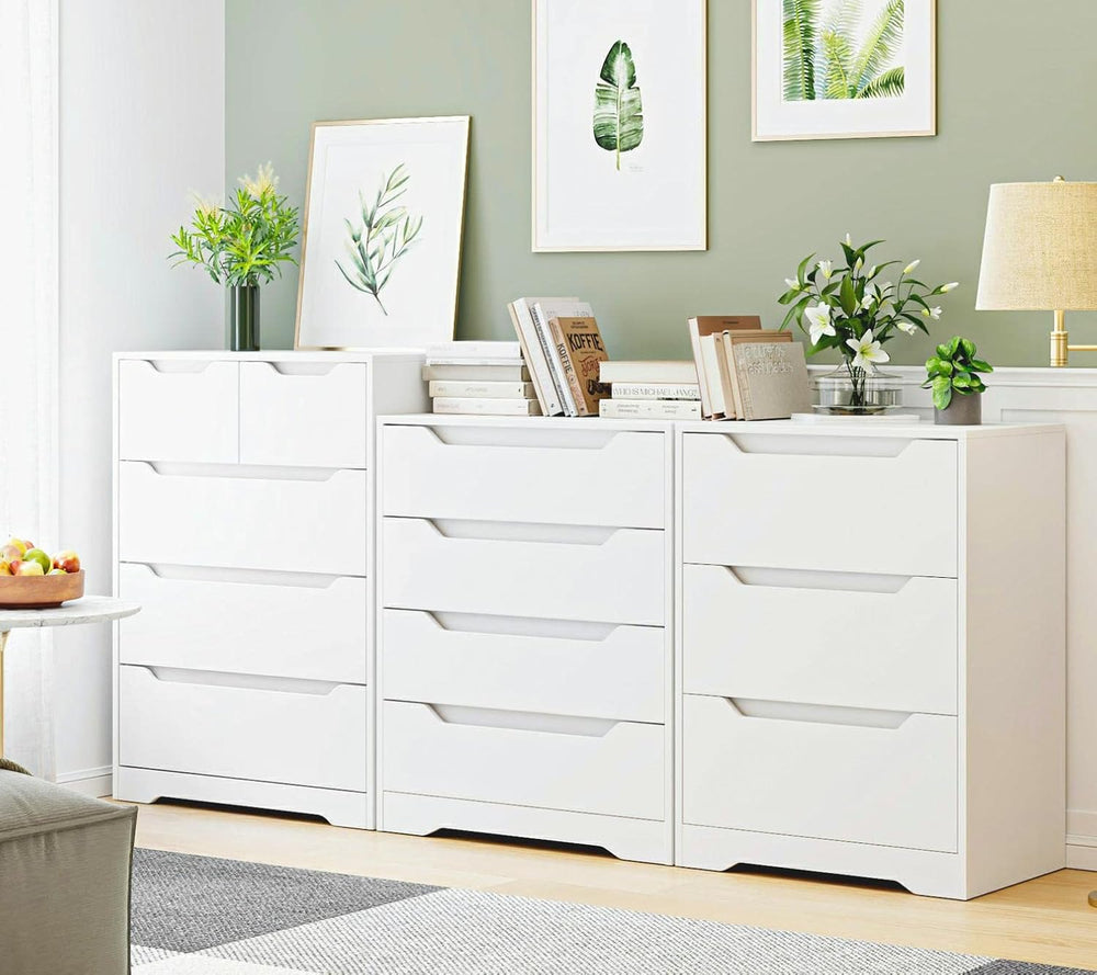 HOSTACK Modern 3 Drawers Dresser, Wood Chest of Drawers with Storage, White