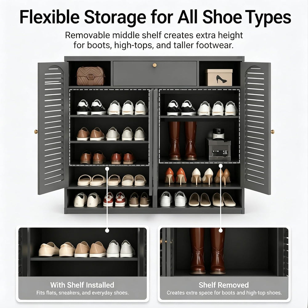 7-Tier Bamboo Shoe Cabinet,Shoe Storage Cabinet with Doors, 25-30 Pairs Frees...