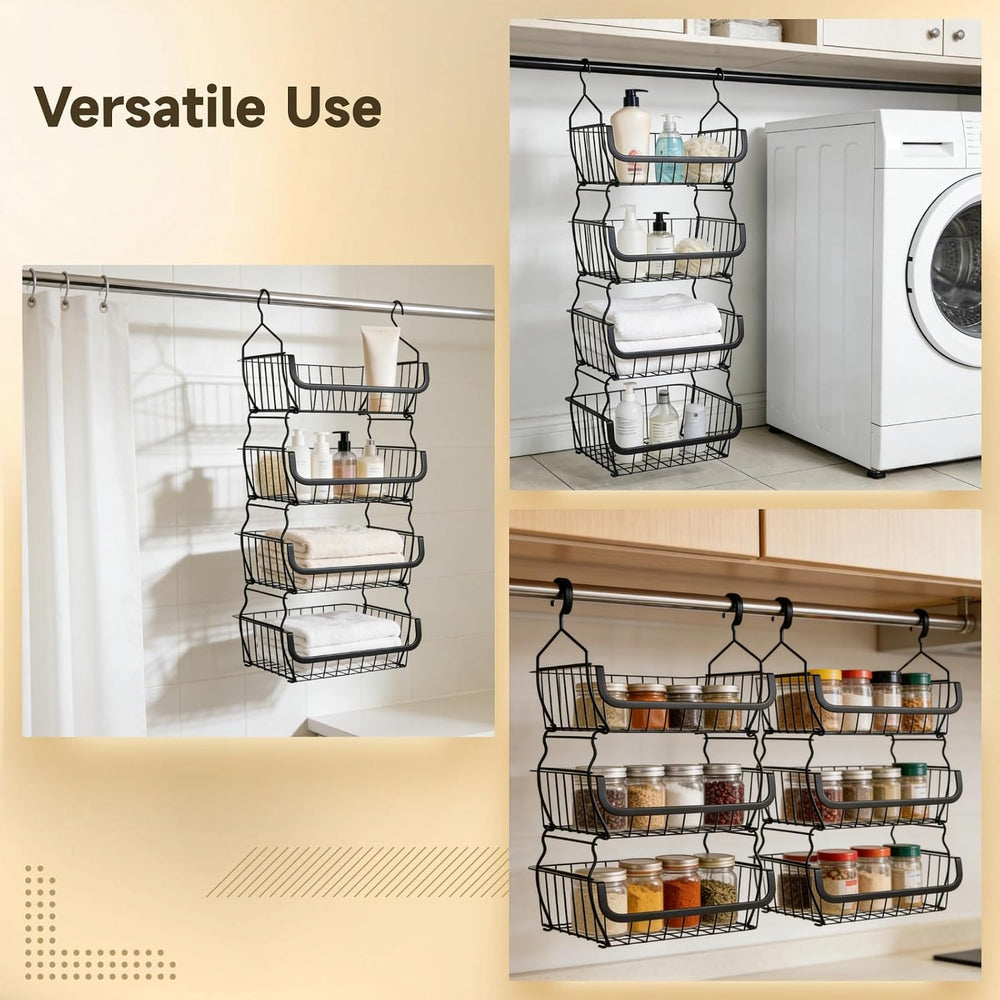 4 Tier Hanging Closet Organizer, 36.2 x 15 x 11 in Carbon Metal Hanging Stora...