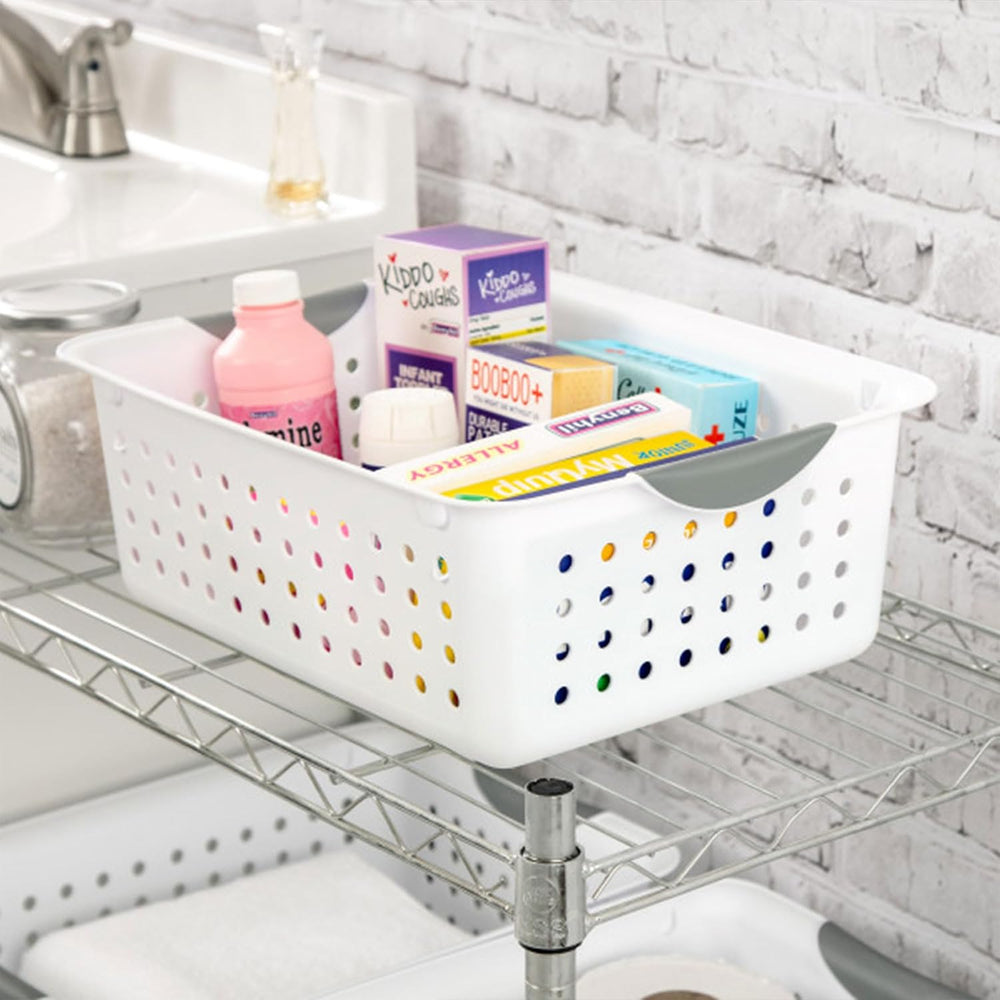 Sterilite Medium Ultra Basket, Open Top Plastic Storage Bin, White, 24-Pack