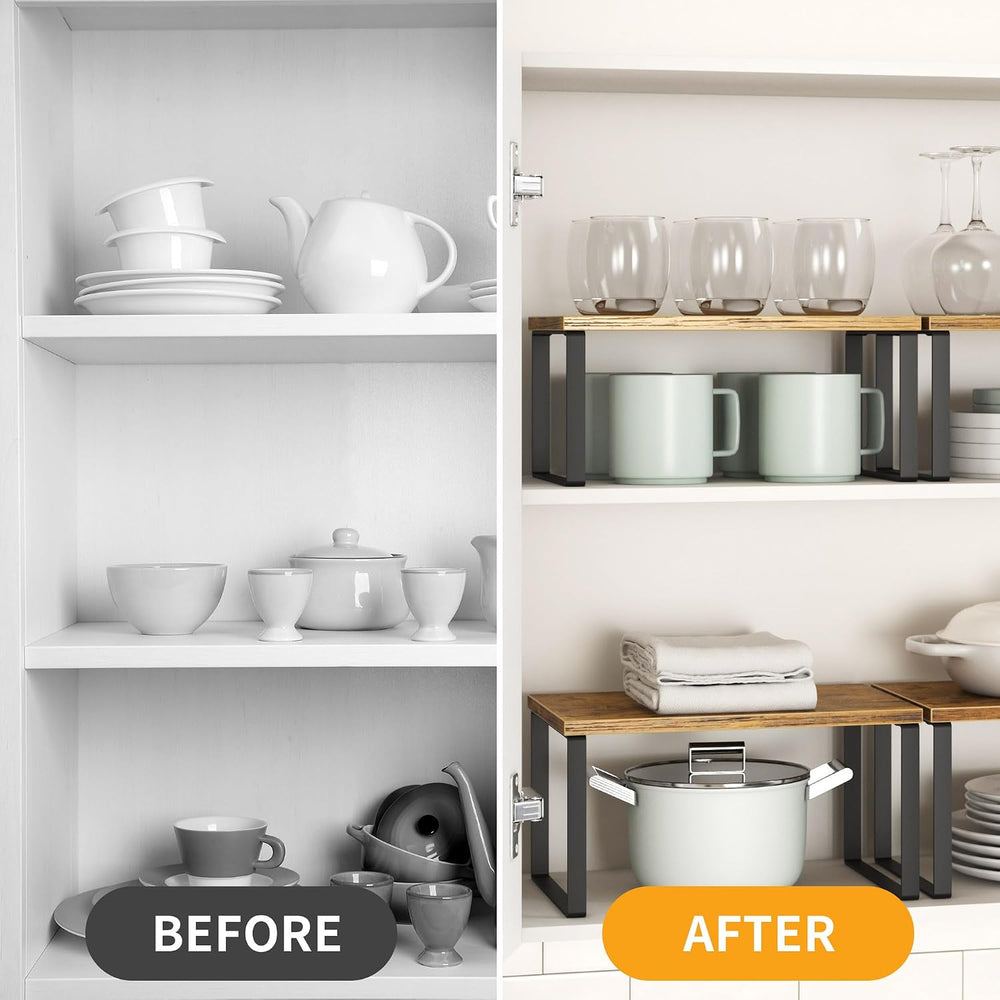 Kitchen Cabinet Organizer Shelf Set of 4, Sturdy Kitchen Counter Shelves with...