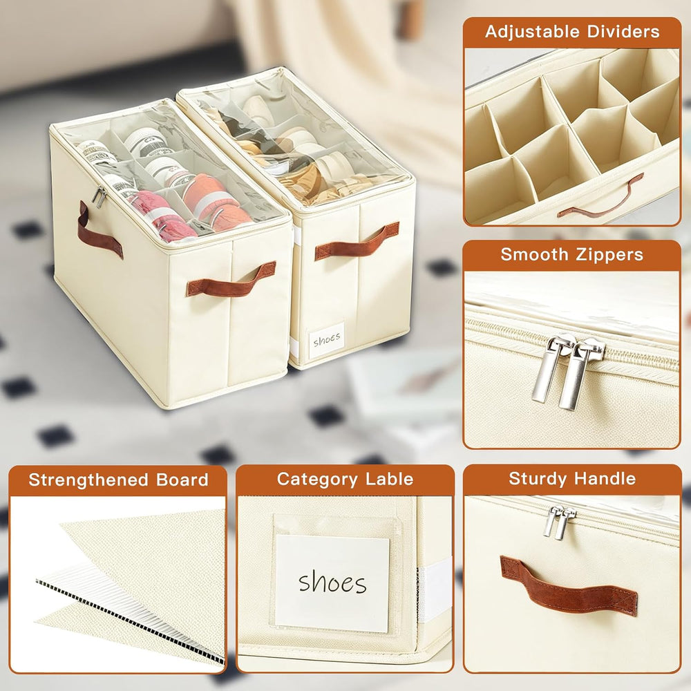 Shoe Organizer for Closet, Fits 32 Pairs, Beige, 4 Pack