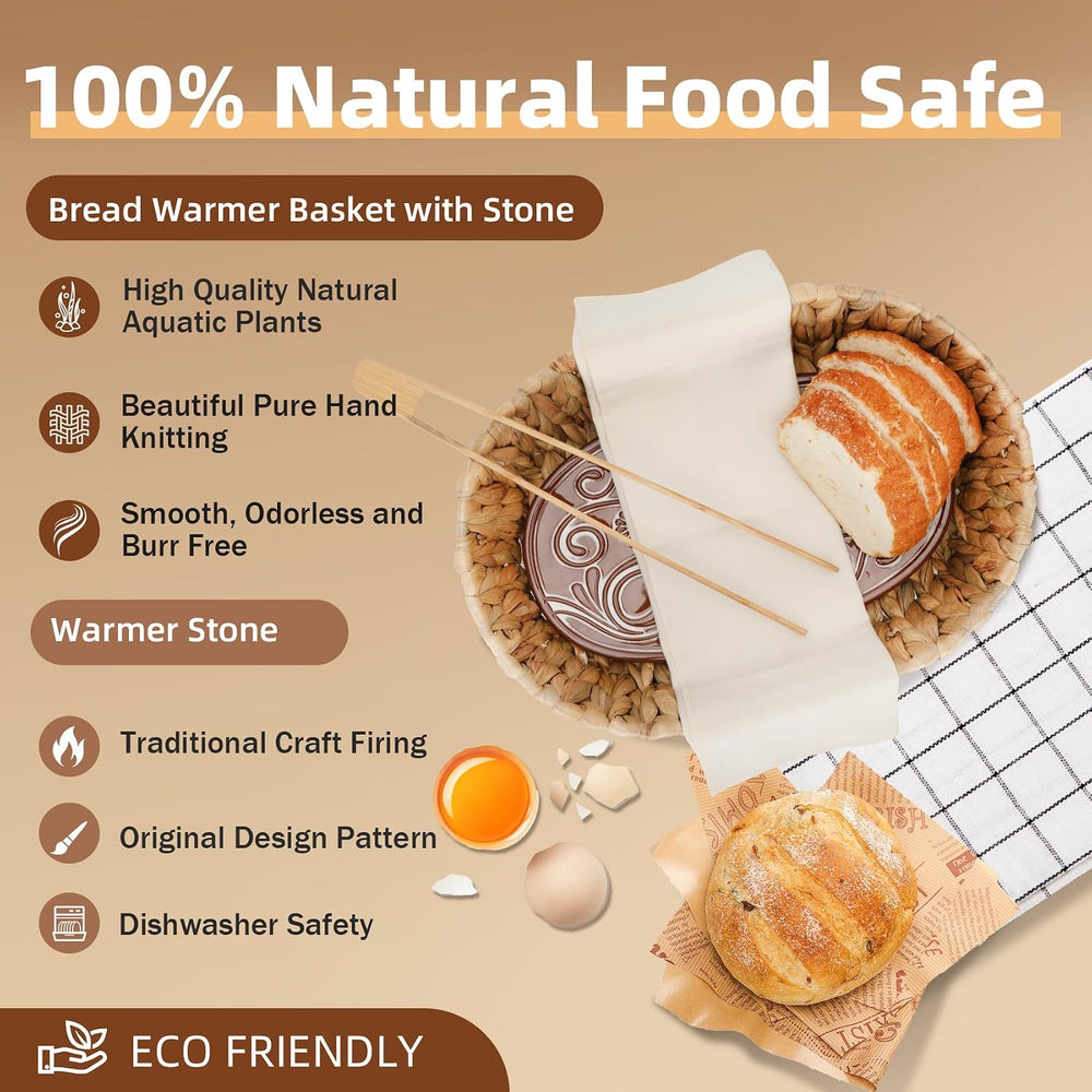 Bread Warmer Basket with Stone, Bread Baskets for Serving Tortilla