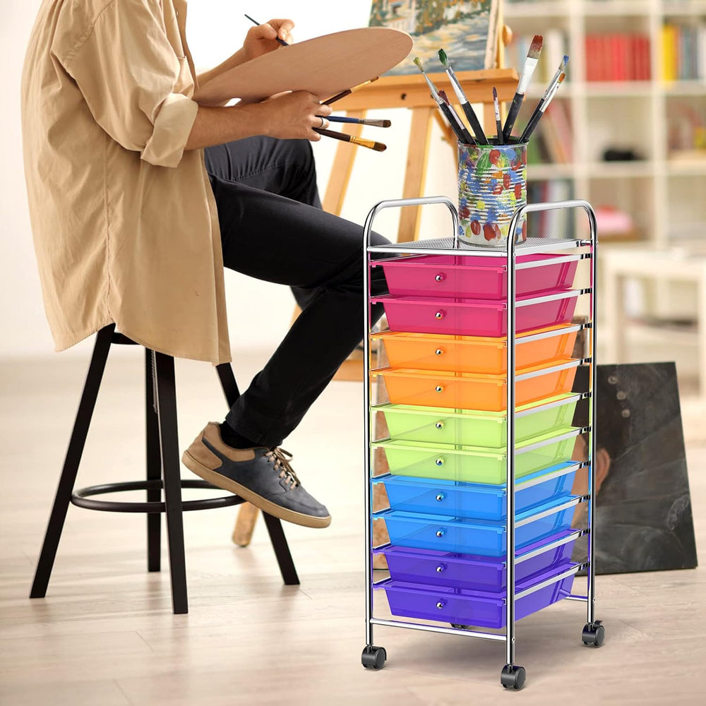 COSTWAY 10-Drawer Rolling Storage Cart, Utility Mobile Trolley