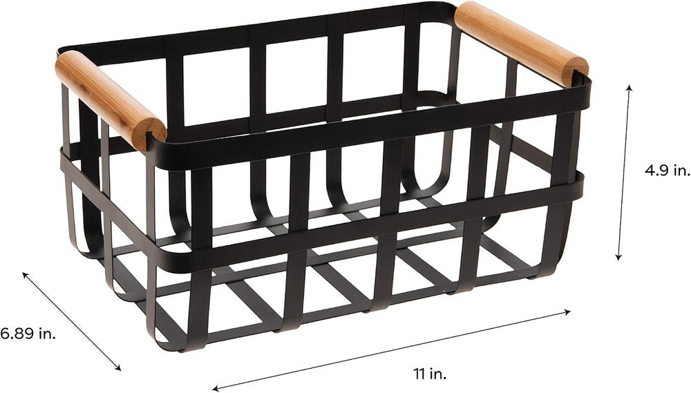 Simplify 2 Pack Rectangular Metal Storage Basket with Bamboo Handles | Large ...