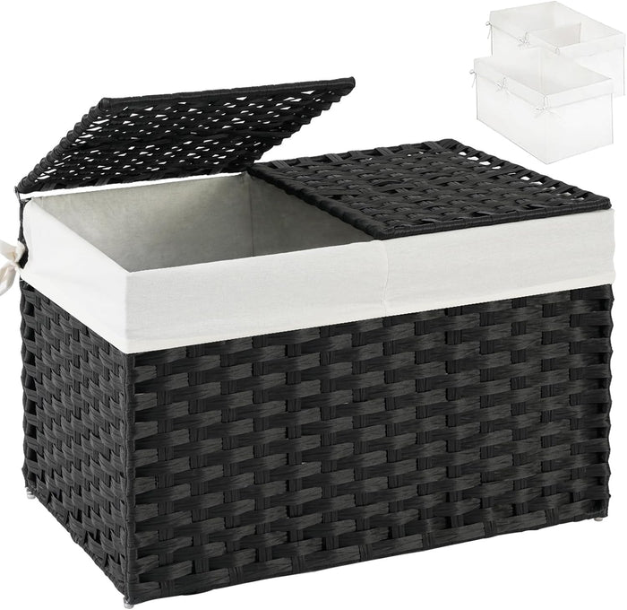 SETVSON Storage Basket with Lid PE Rattan Storage Basket 105L, Black