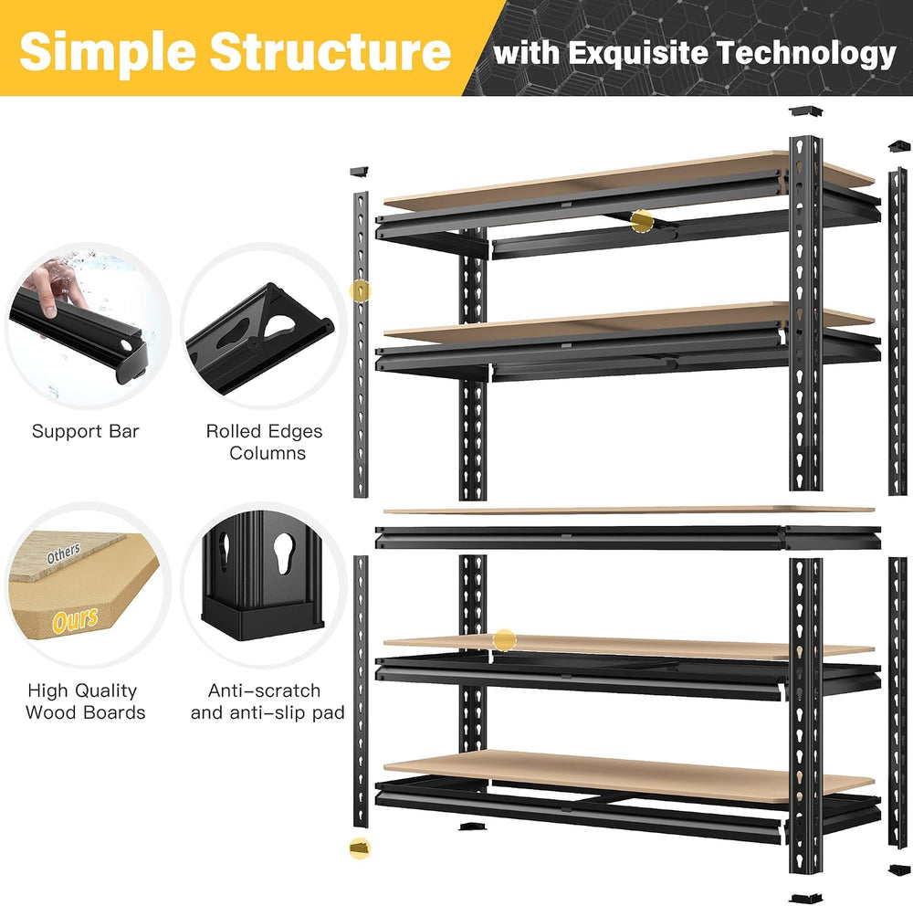 REIBII 2-Pack Storage Shelves Space-Saving and Tool Free for Garage Office