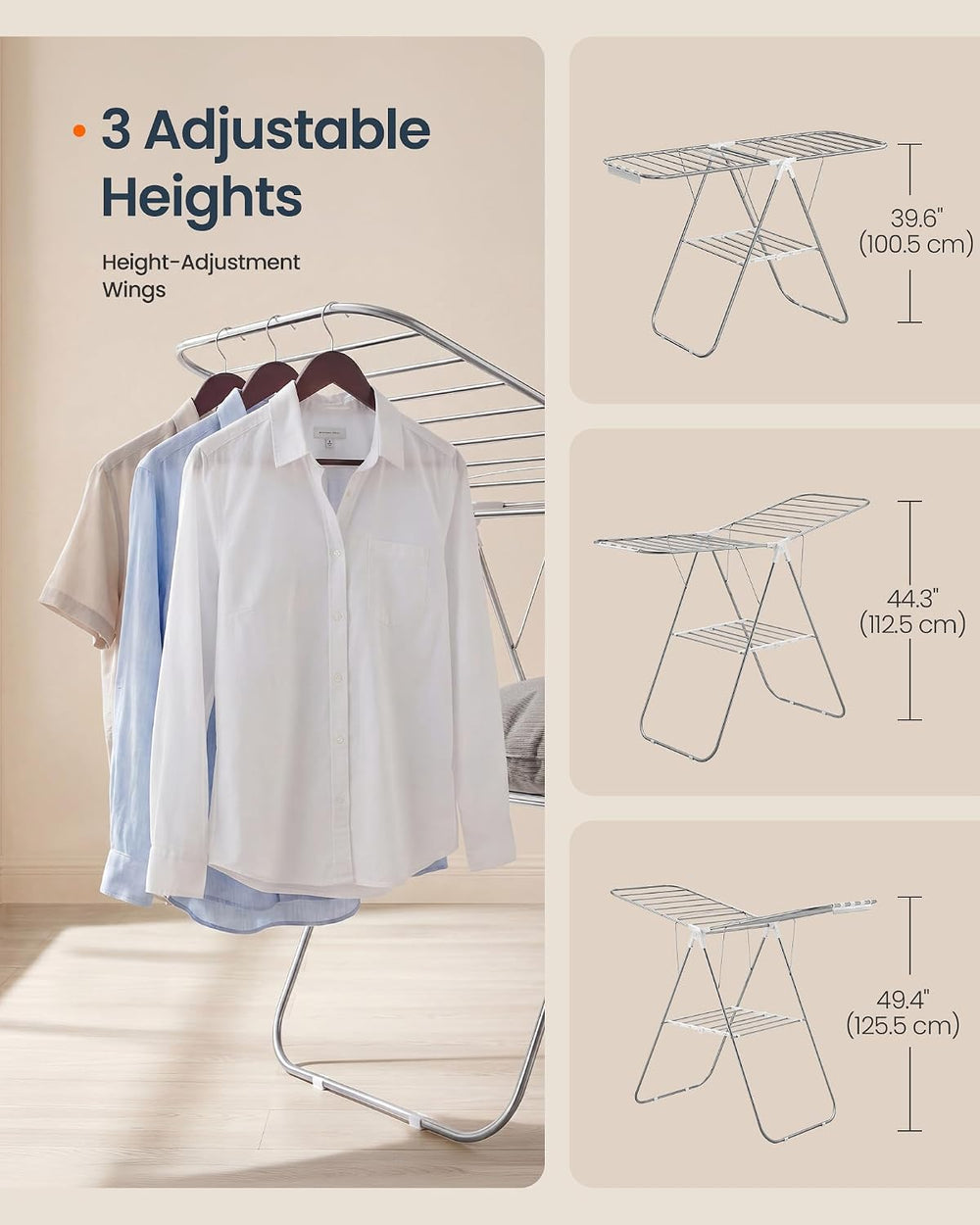SONGMICS HOME Clothes Drying Rack with Wings, Foldable Laundry Rack with Sock...