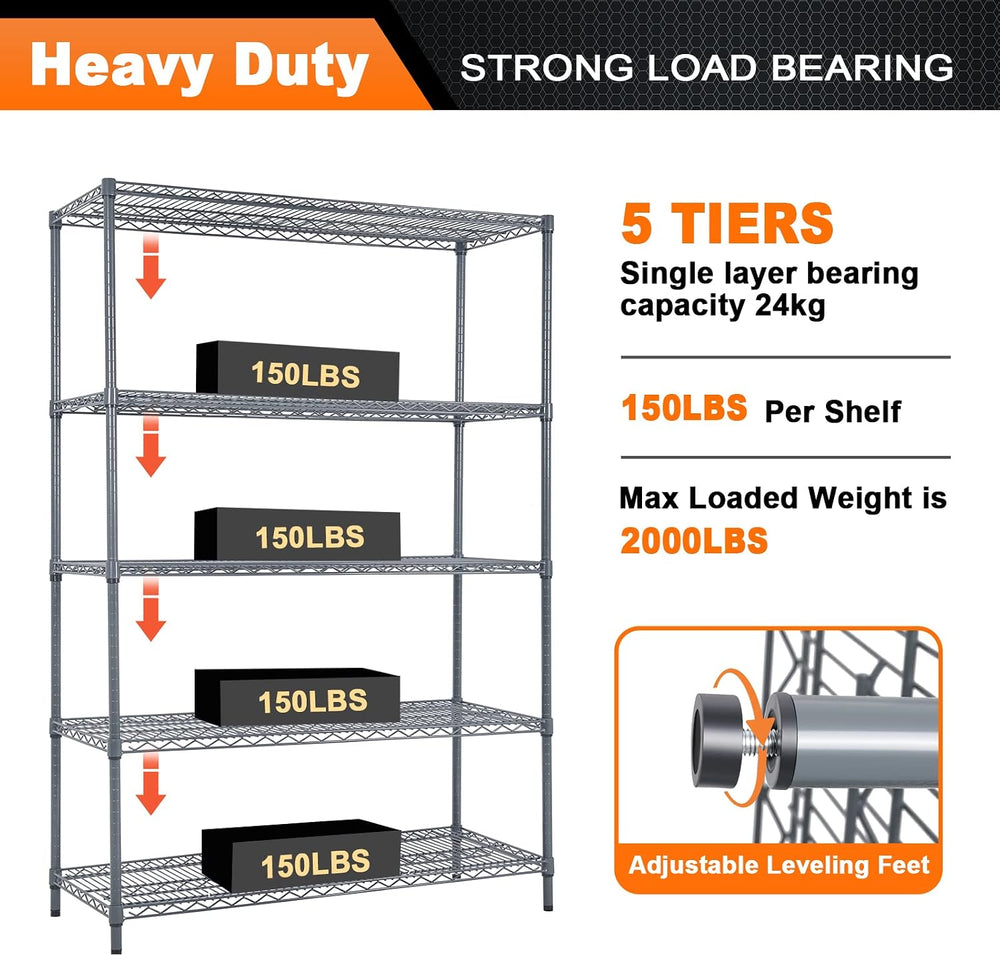 Land Guard 5 Tier Storage Racks and Shelving - 48" L x 20" W x 72&q...