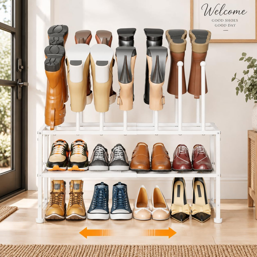 3-Tier Expandable Shoe Rack with Removable Boot Posts, 2-in-1 Shoe Organizer ...
