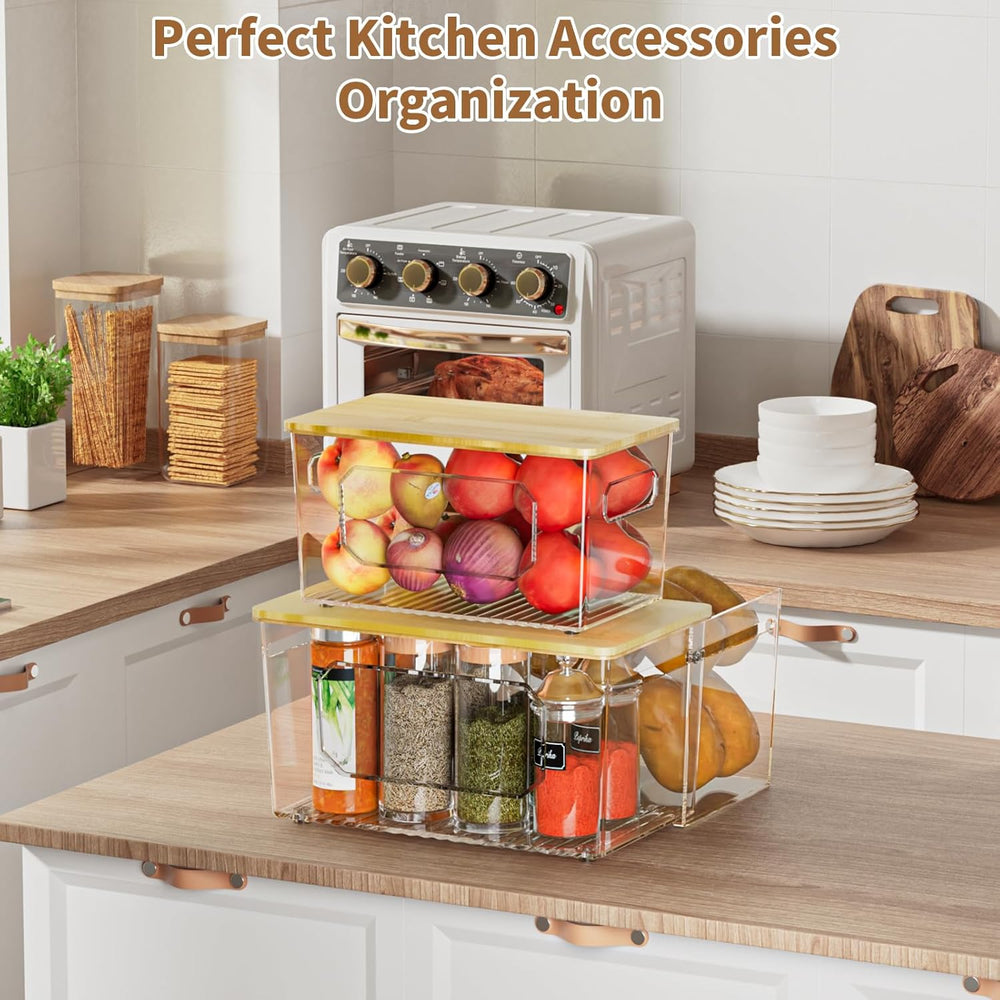 spospo Trash Bag Holder 3-in-1 Under Sink Organizer with Bamboo Lid